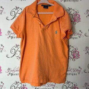 Ralph Lauren sport Orange Polo Shirt Classic Style collared logo blue slim fit